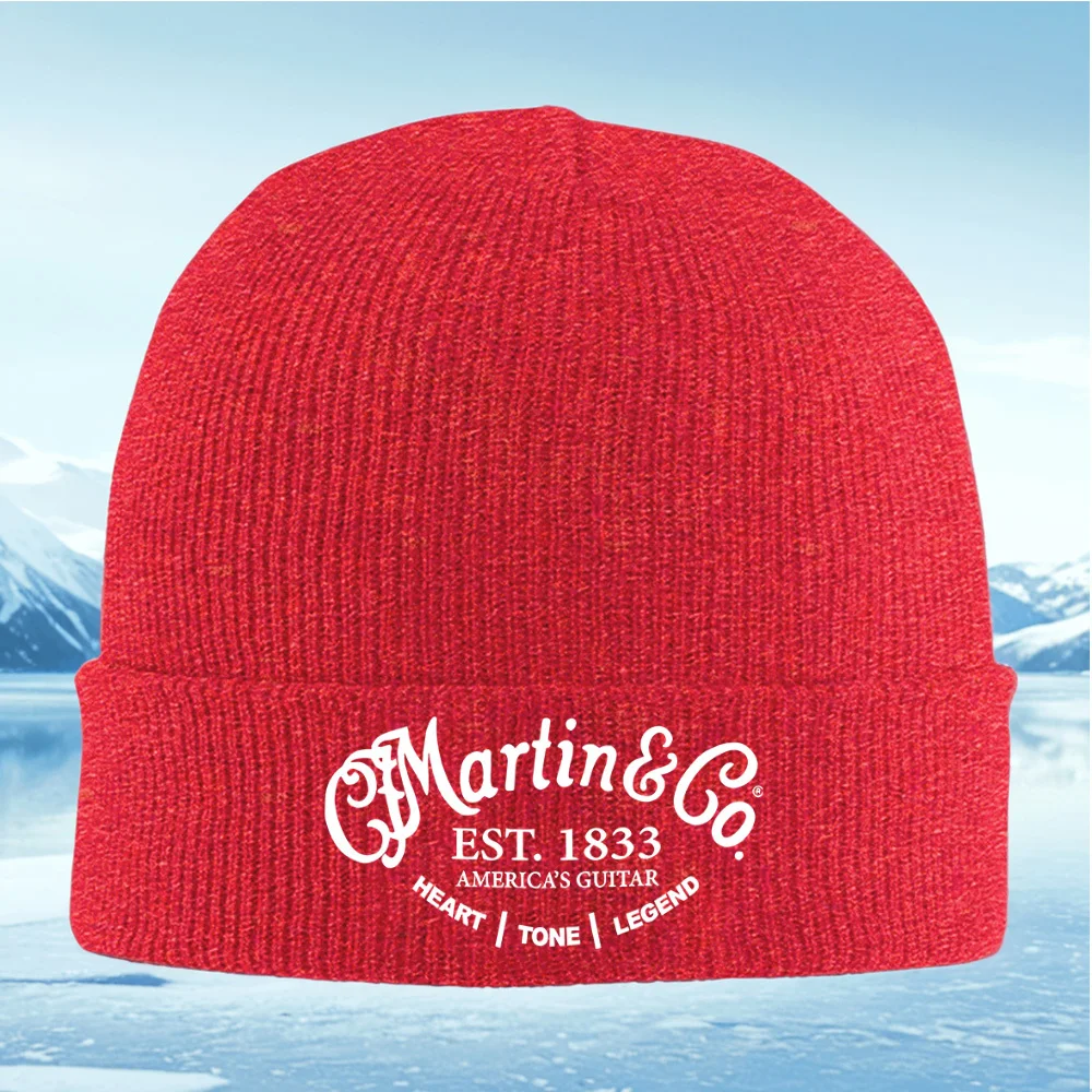 تم إنشاء شعار شعار الجيتار Martin & Co للرجال والنساء للجنسين قبعة محبوكة قبعة صوفية شتوية حرارية دافئة لعيد الميلاد في الهواء الطلق
