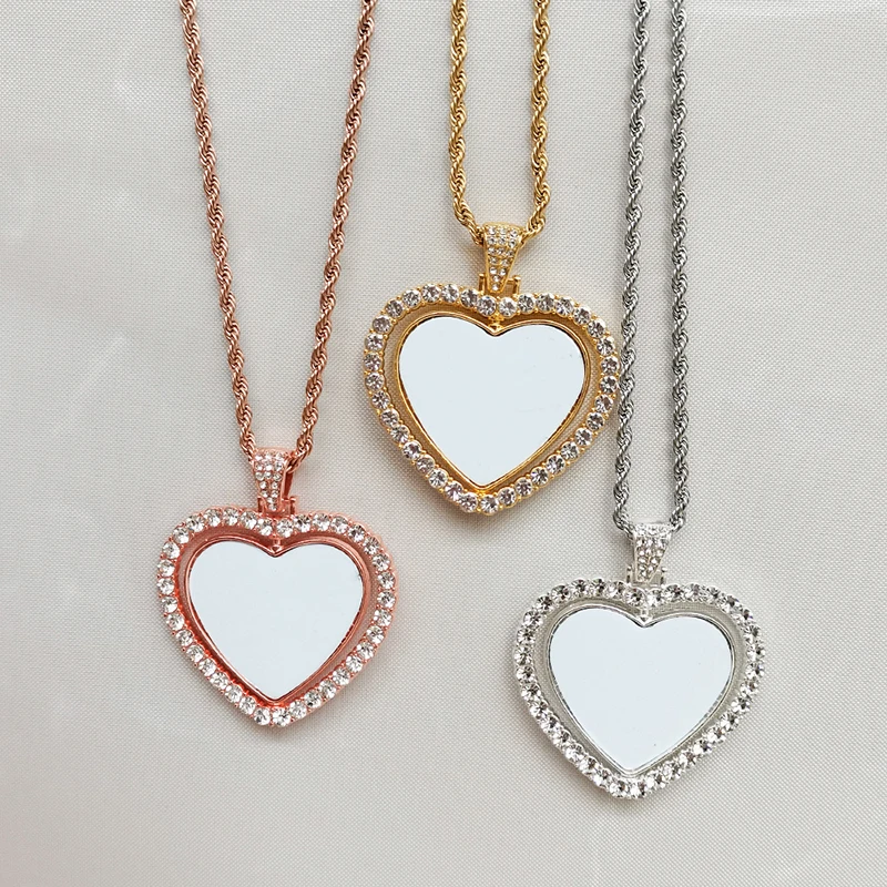 5pcs Necklace Sublimation DIY White Blank Double  Love Diomand Pendant Alloy Waterproof for Ashe Crem Valentine's Day Pendant