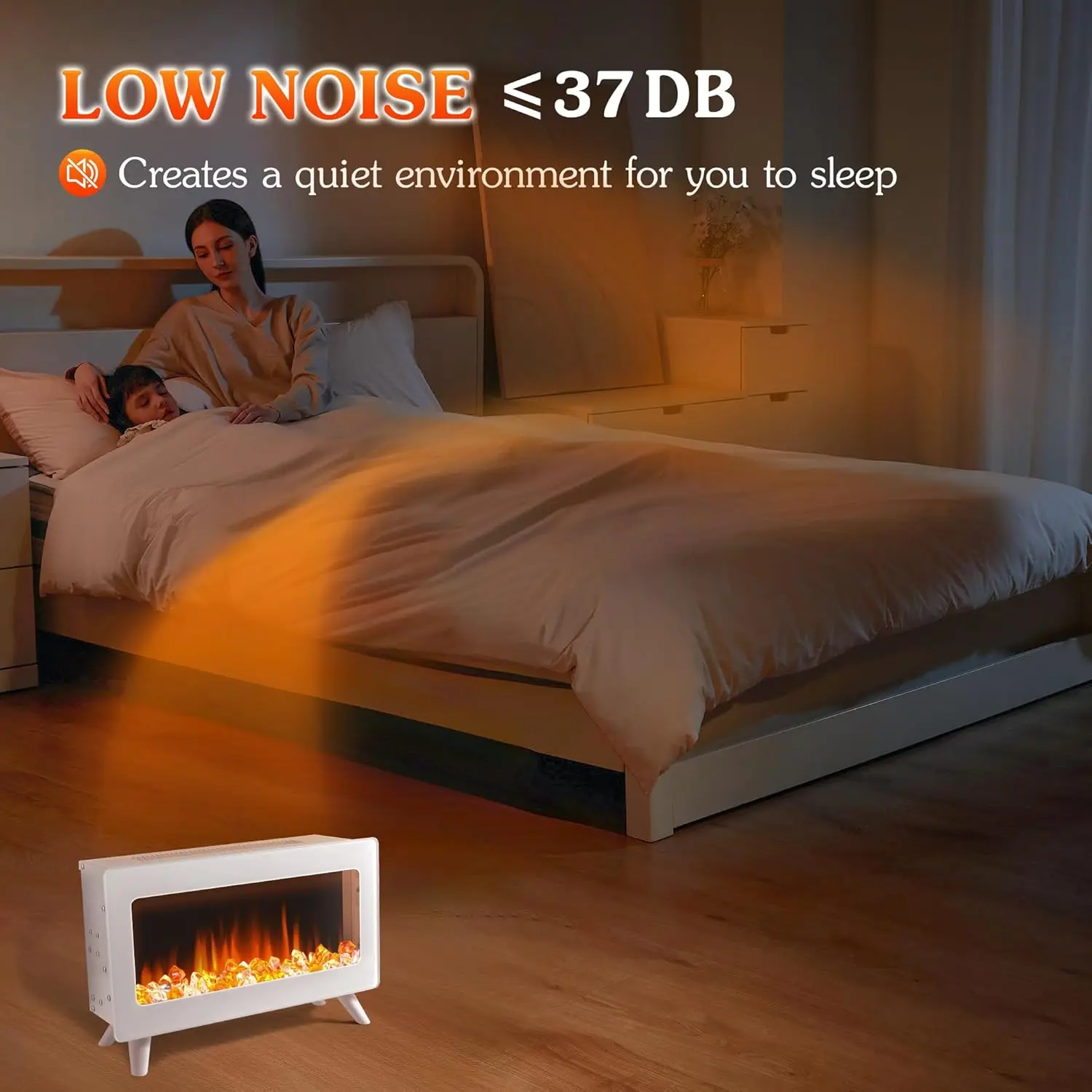 دفاية كهربائية 16 بوصة مع لهب ثلاثي الأبعاد، سخان مساحة داخلي بالأشعة تحت الحمراء، 1500 وات، حماية من الحرارة الزائدة (أبيض) #4