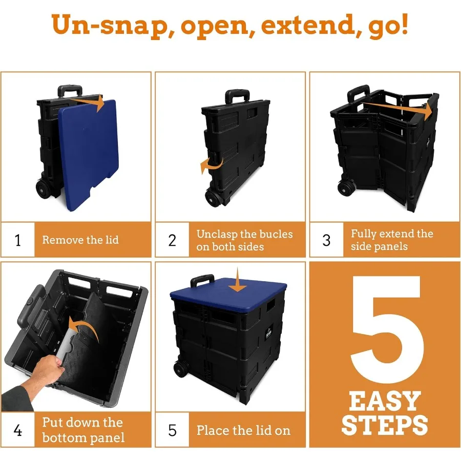 Collapsible UltraSlim PackNRoll2 Wheel Utility Cart with Lid That Doubles as a Seat for Up to 250 Lbs Telescopic Handle for Eas