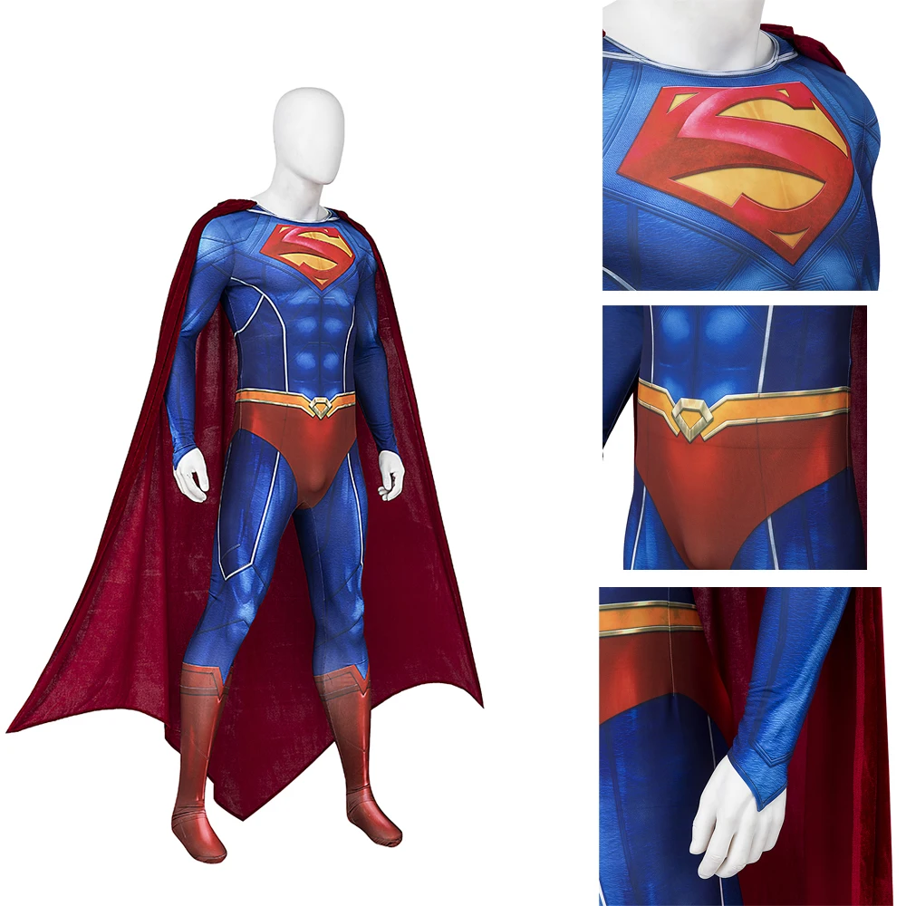 

Superhero Clark Kent Cosplay Costume 3D Print Bodysuit Cloak David Corenswet Movie CostumeSpandex Outfit Male Halloween Outfit