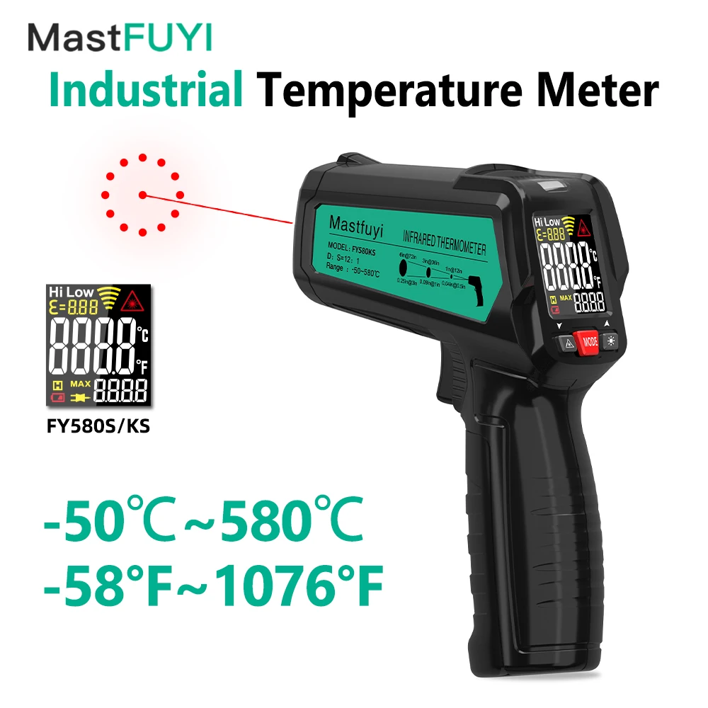 

MASTFUYI FY580S Digital Infrared Thermometer -50~580 Degree Laser Non-Contact Pizza BBQ Grill Engine Industry IR Thermometer Gun