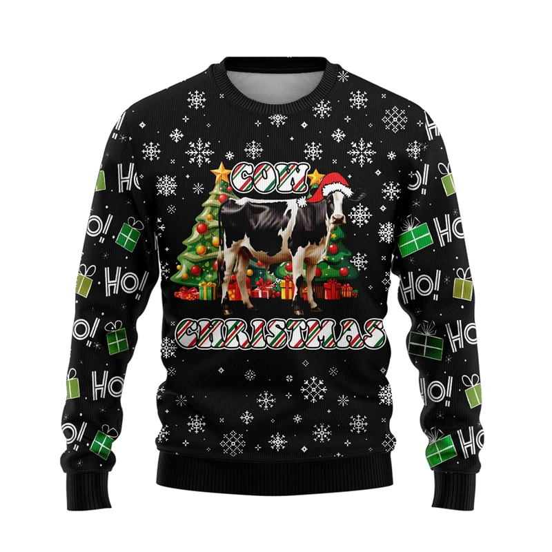 New In Funny Cow Ugly Christmas Sweater For Men Fashion Crew Neck 3D Animals Printed Sweatshirt Loose Harajuku Kids Pullovers