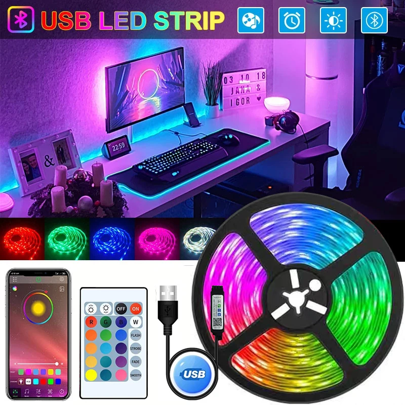 

RGB 5050 LED Strip Lights 30leds/m Bluetooth App Control LED Lights for TV Flexible Ribbon Diode Tape TV Backlight Room Decor