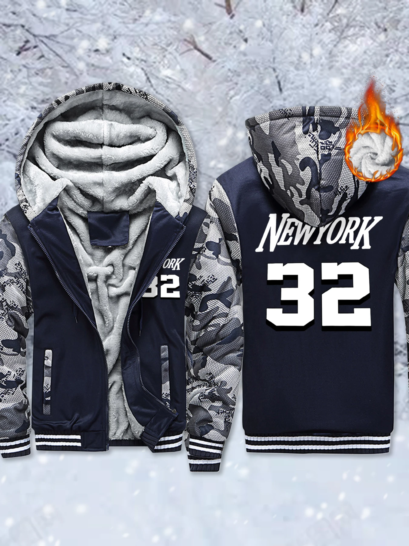 

New York Creative 32 Letter Prints Fashion Basics Jackets Men'S Fleece Winter Hoodie Warm Thicken Coat Comfy Zipper Sportswear
