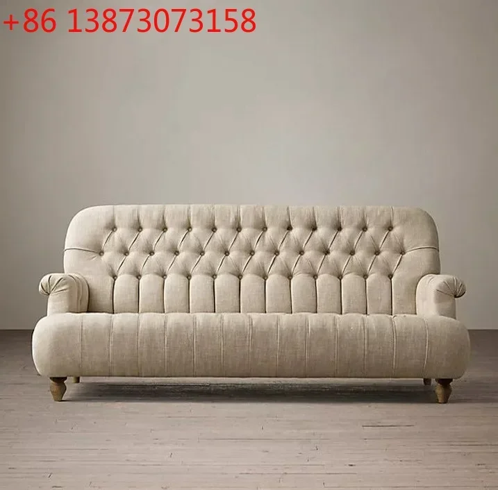 European-style linen fabric art small apartment sofa, American country vintage pull-up single/double three-seater sofa