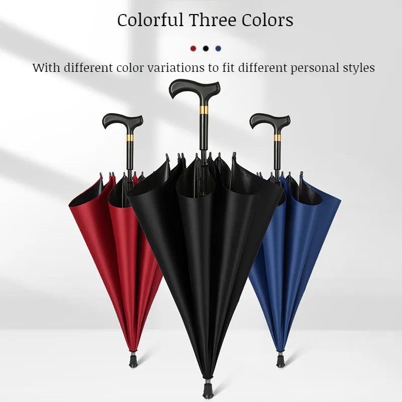 Sunny and rainy umbrella long handle umbrella sunny and rainy dual-use double bone elderly automatic black plastic cane