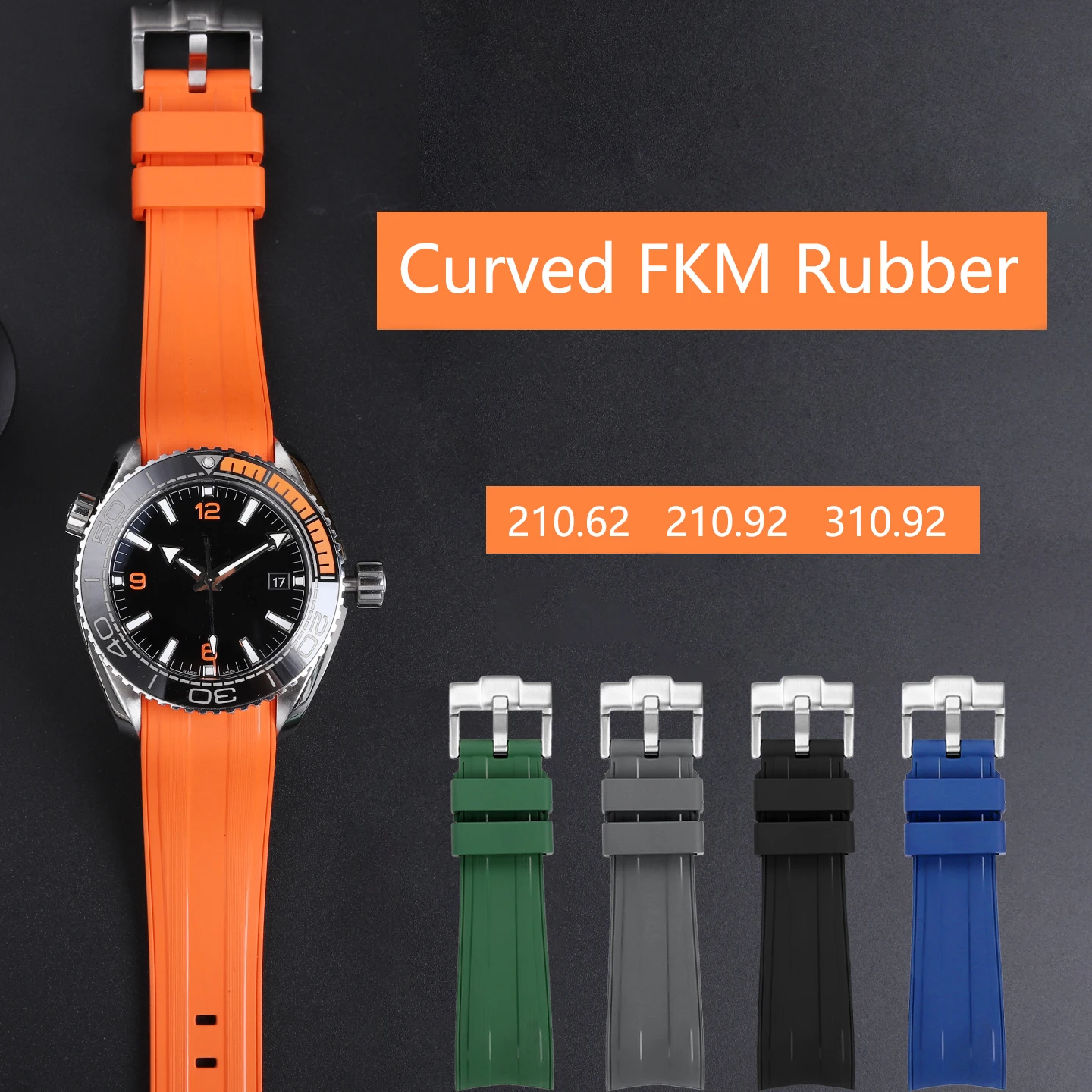 

For OMEGA Seamaster 300 210.62/92 Planet Ocean 600 Speedmaster 44mm 310.92 21mm Curved FKM FluoroRubber Strap Watch Accessories
