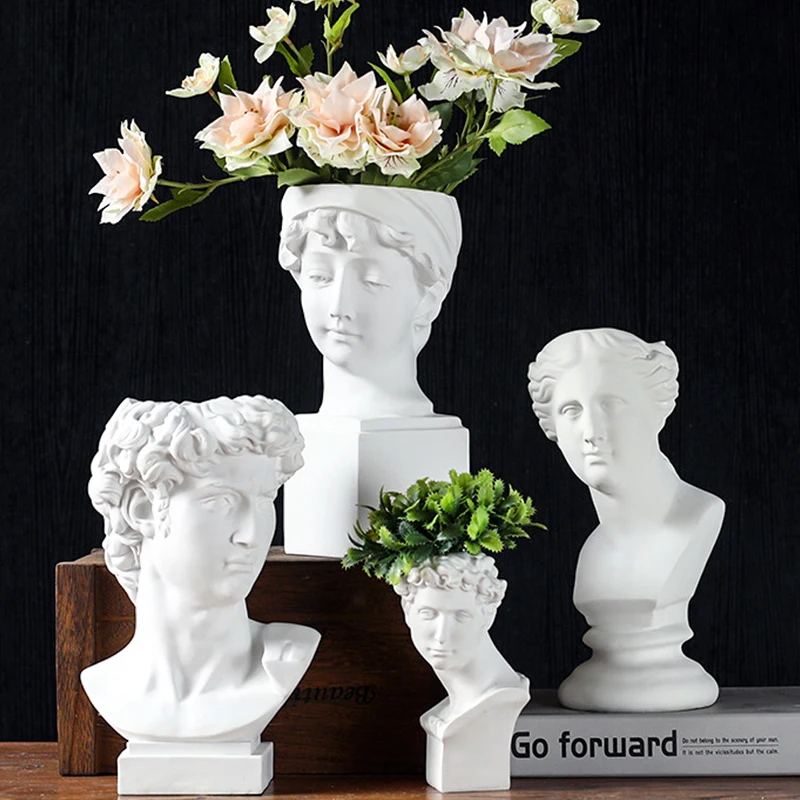 Resin David Flower Vase Greek Mythology Figurine David Head Portraits Creative Gypsum Statue Home Decorative Ornaments Art Decor