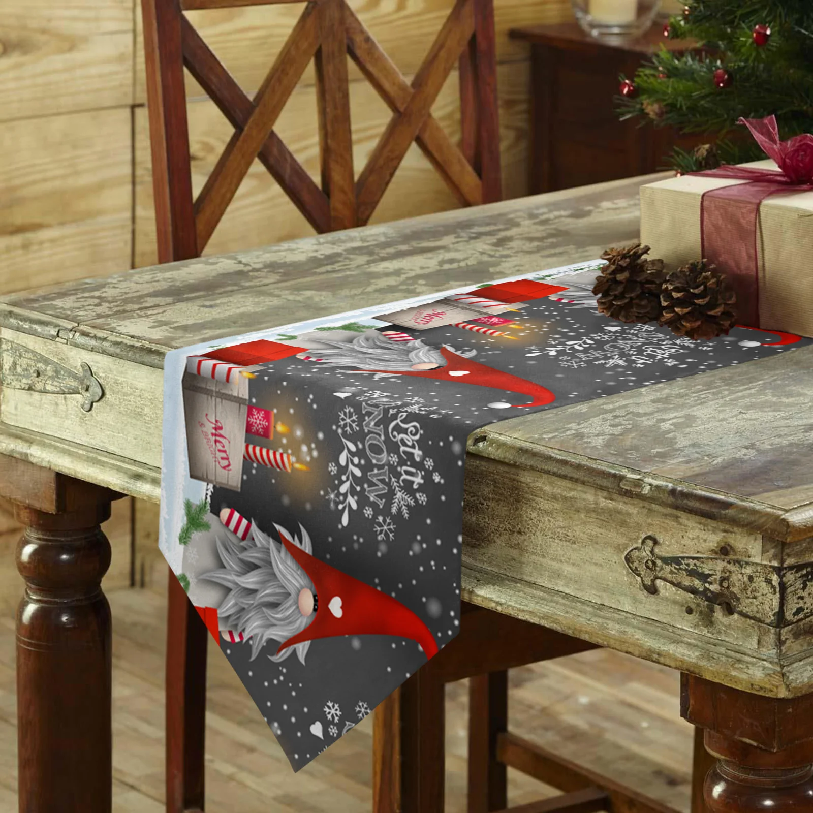 Christmas Gnome Style Snowflake Polyester Table Runner Wedding Party Decorations New Year Table Runner Christmas Home Decor Tabl
