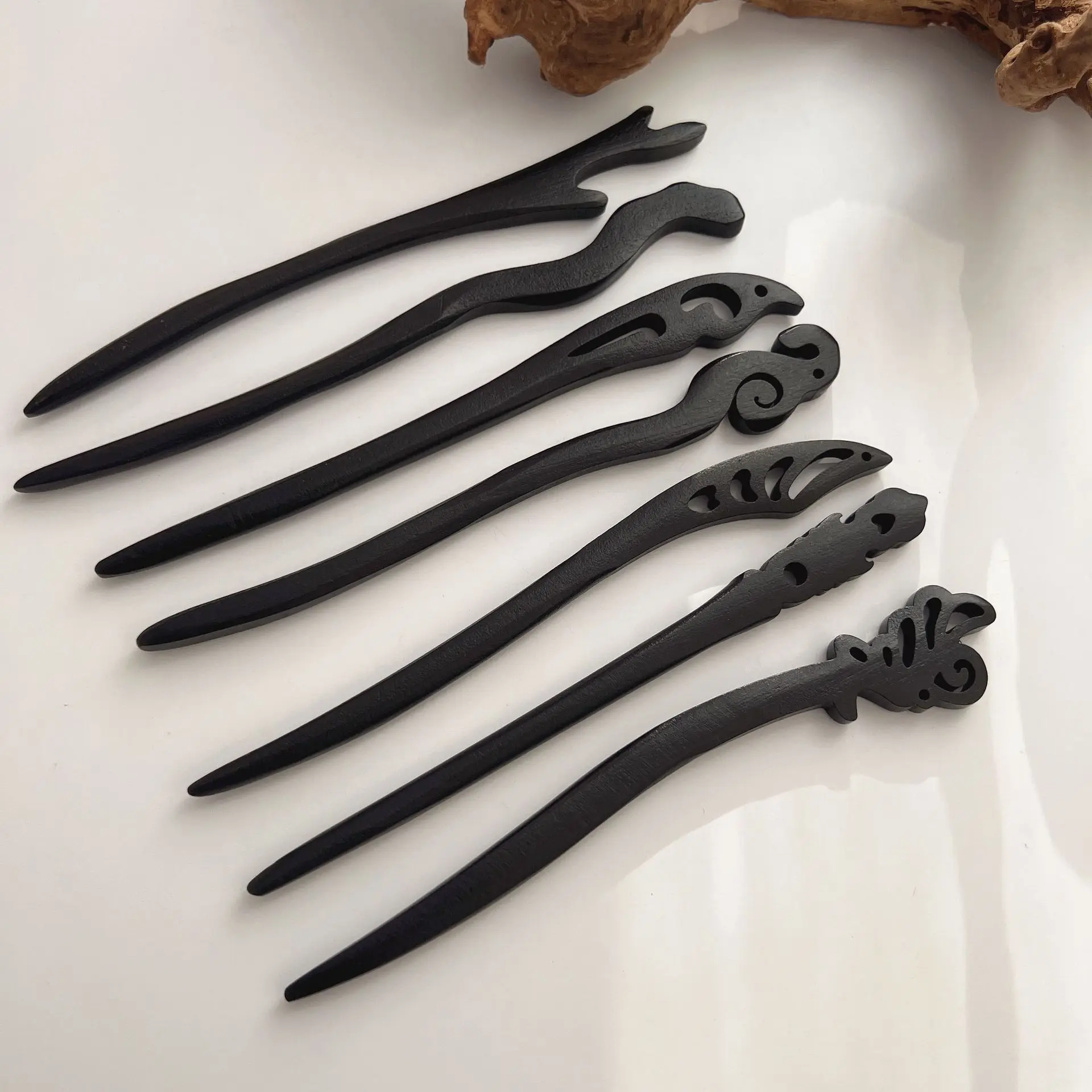 Chinese Retro Style Wooden Carved Hairpin Hollow Hair Stick Handmade Black Hair Forks Women Hair Styling Tools Hair Accessories