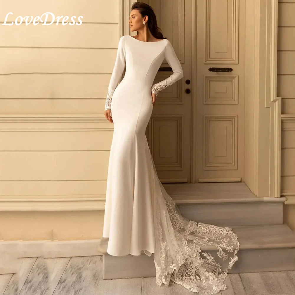 LoveDress Simple V-Neck Mermaid Wedding Dress Lace Appliques Bride Gown Customized Buttons Illusion Back Vestido De Novia