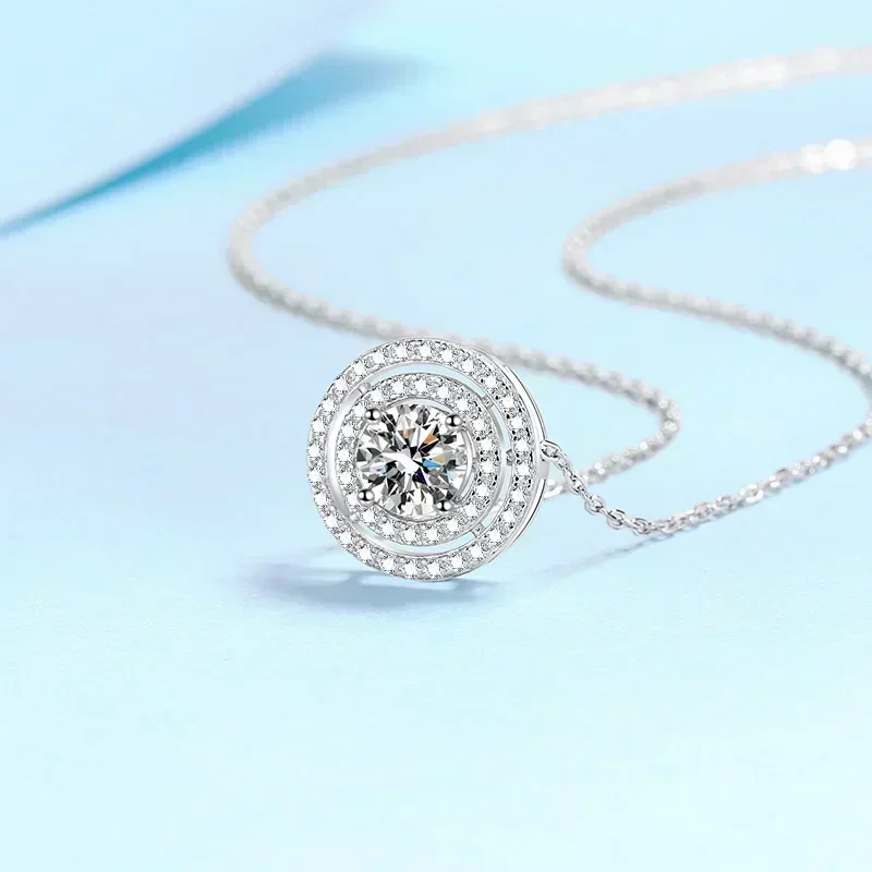 Certificate Circular inlay 0.5/1/2ct Moissanite Diamond Necklace, Brilliant Platinum Wedding Fine Jewelry Female Birthday Gift