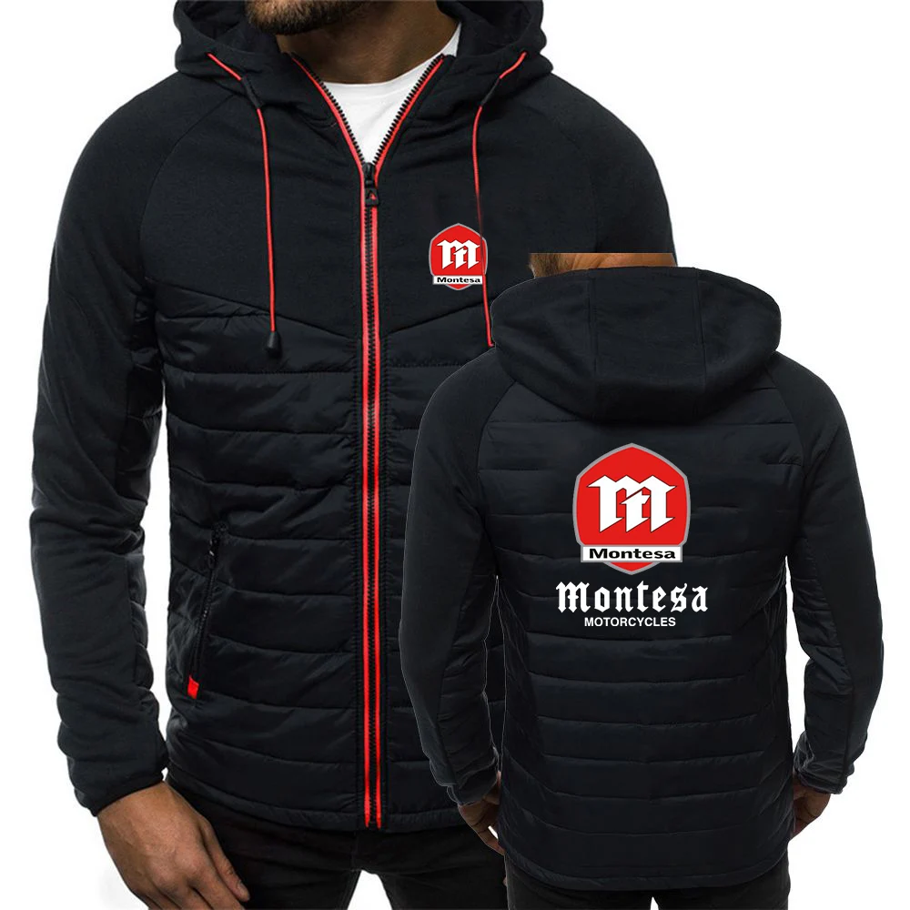 

2025 Spring Autumn Men's Montesa Motorcycle Logo Print Patchwork Personality Jacket Zipper Hoodies Comfortable Versatile Coat