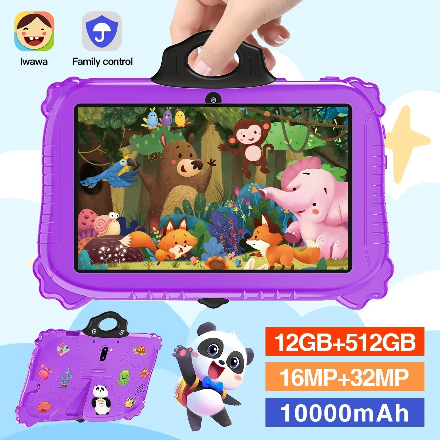 2024 Android 14 10.1 inch Kids Tablet HD Screen 12GB RAM 512GB ROM 10000mAh Bluetooth 5.0 5G GPS WIFI 16MP + 32MP Kids Tablet PC