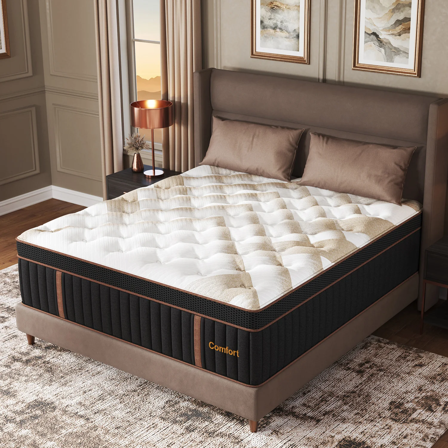 Gel Memory Foam Hybrid Mattress 12'14' Twin Full Queen King Bed in a Box Medium Firm Motion Isolation Pocket Spring