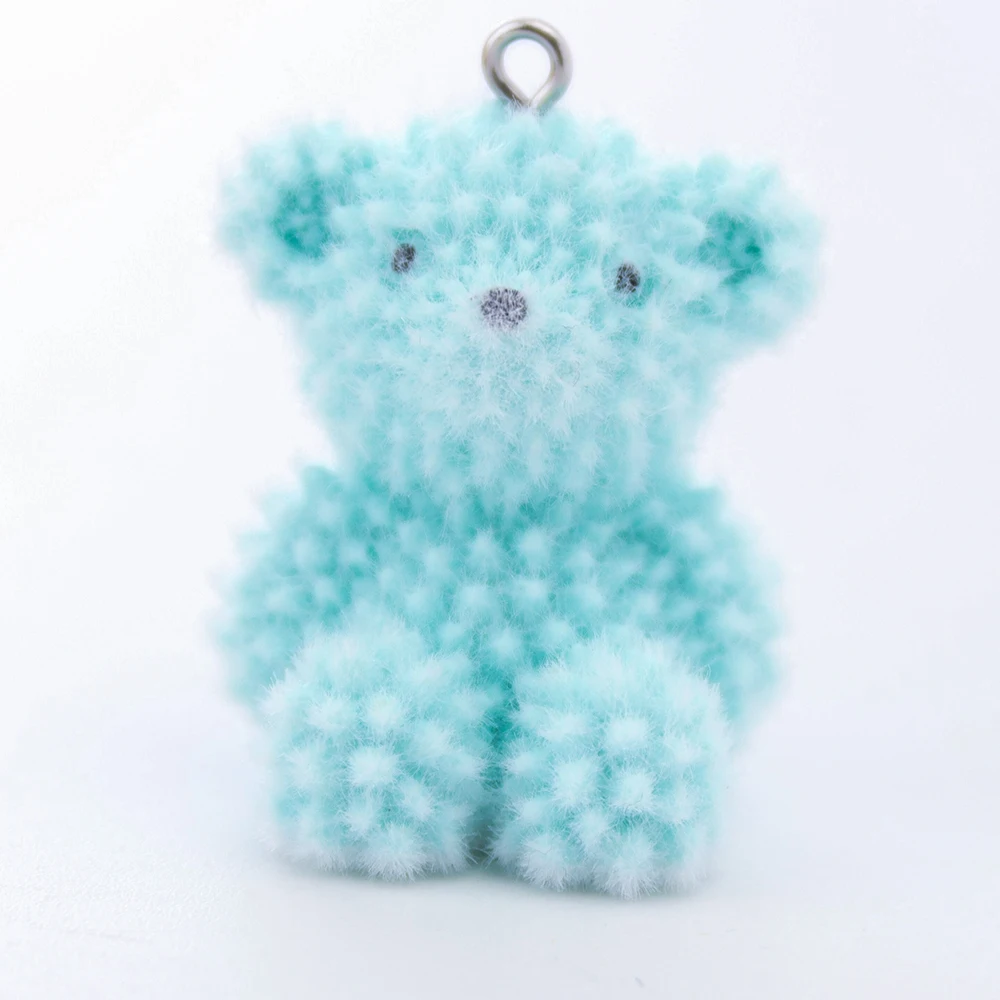 20PCS 3D Flocking Macaron color durian bear Charms Dolls Pendant  for Keychain Jewelry Making DIY Handmade Accessories Wholesale