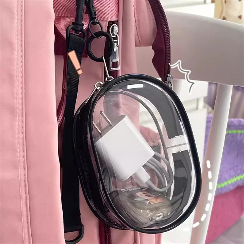 New Square/Round Black PVC Transparent Cosmetic Bags Jewelry Organizer Portable Data Cable Earphone Coin Charger Storage Pouches