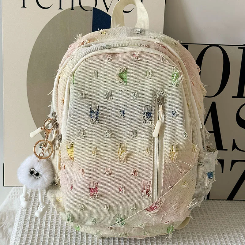 Laminated Denim Fashion Backpack Large Capacity Colorful Unique Design Super Cool Schoolbags for Women 2024 Casual Versatile New