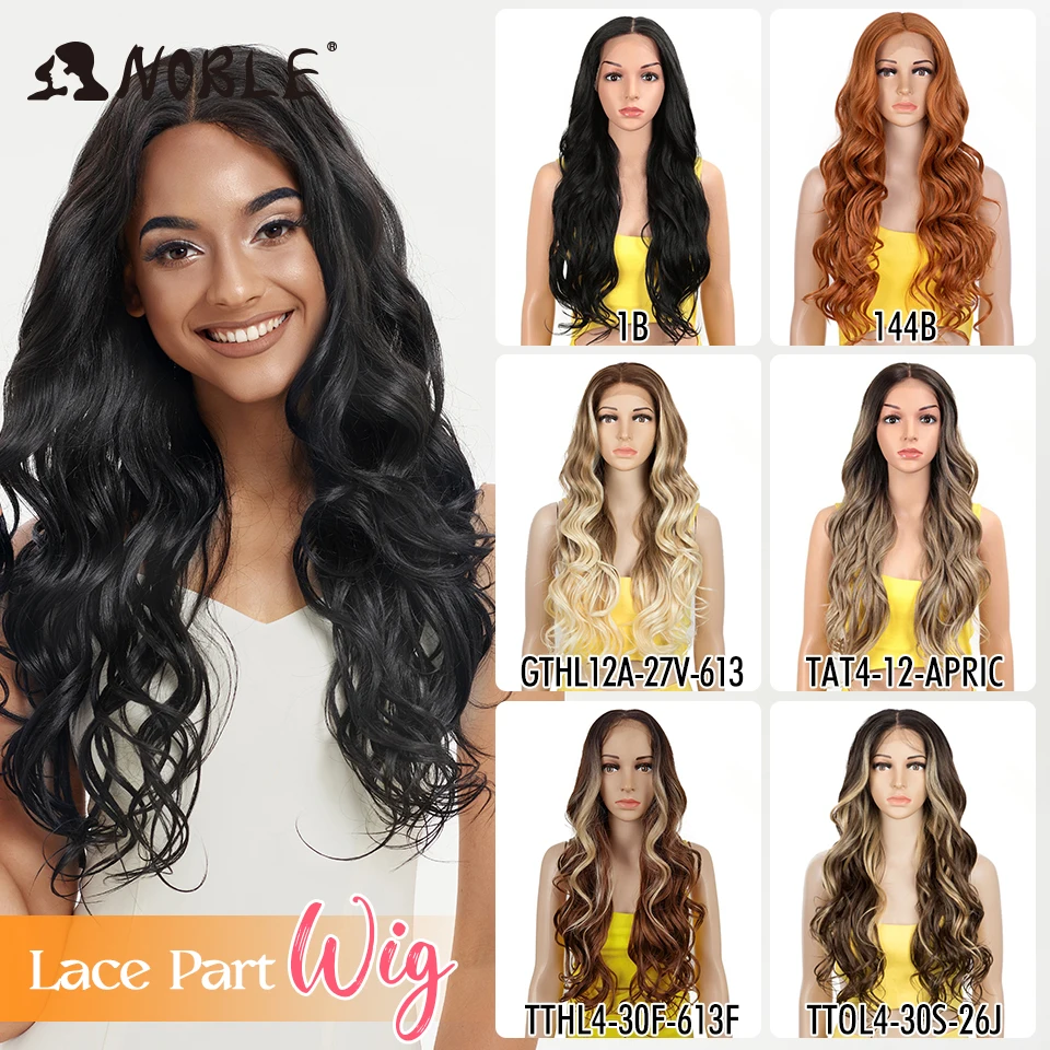 Noble Synthetische Lace Front Pruik 26 Inch 13X7 Lange Golvend Full Lace Front Pruik 30Inch Lace Deel pruik Blonde Pruiken Voor Vrouwen Kant Pruik