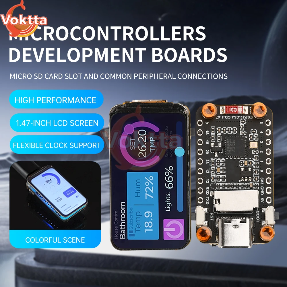 ESP32-C6 1.47-inch LCD Display Development Board 172×320 262K 160MHz Single-core Processor USB Type-C WiFi+BLE Wireless Module