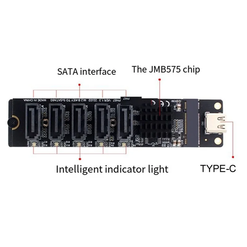 New--Adapter Card TYPE-C To SATA To 5-Port SATA3 6Gbps USB10G Expansion Adapter Card JM575+JMS580