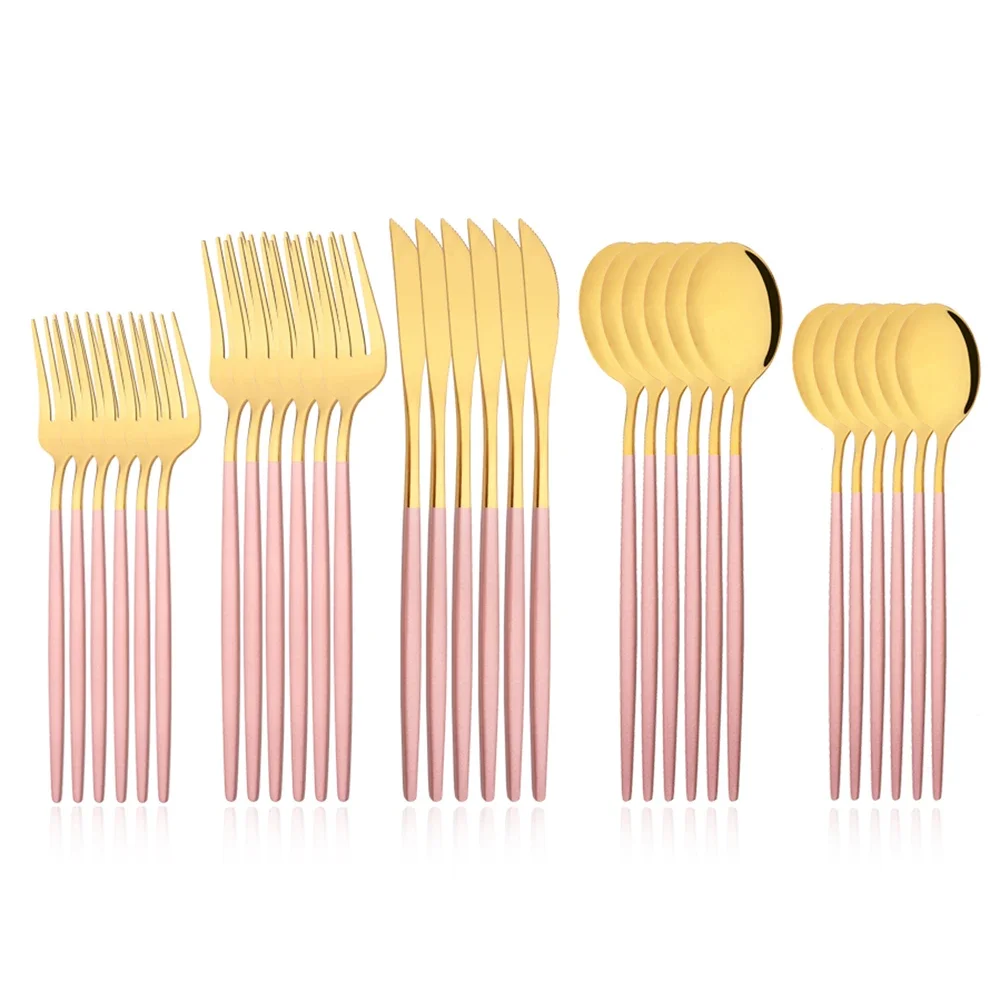 Aço inoxidável Talheres Set, Rosa, Ouro, Faca, Sobremesa, Garfo, Colher, Louça, Espelho Louça de Cozinha, 30pcs