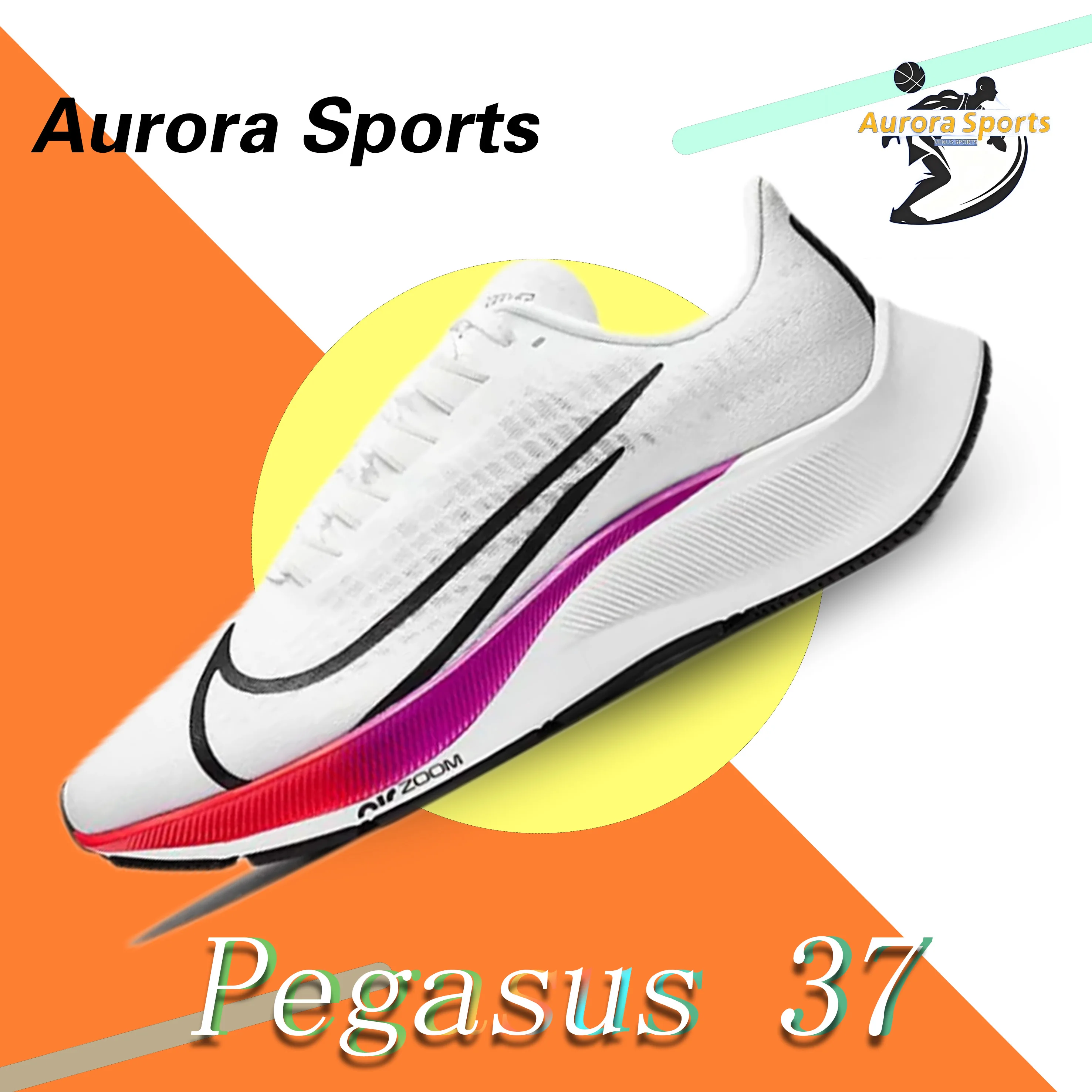 Nike Pegasus 37 Training Professional Low Top Non-slip Wear-resistant Shock-absorbing Casual Running Shoes White Rainbow