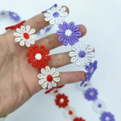 2Yard Daisy Flower Lace Trim Embroidered Floral Ribbon Fabric Wedding DIY Dress Sewing Supplies Material Accessories Multicolor