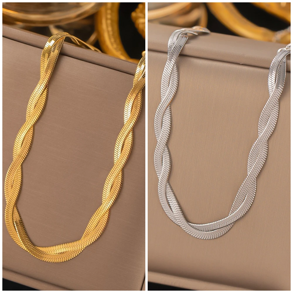 Stainless Steel Weave Snake Chain Necklace For Women Men Gold Color Unisex Collar Choker Party Trendy Jewelry Gift Wholesale