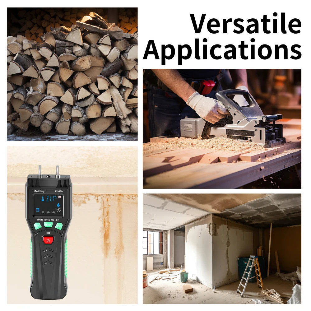 MASTFUYI Digital Moisture Meter, Pin Type, Detects Leaks, Damp and Moisture in Wood, Walls, Ceilings, Carpet and Firewood
