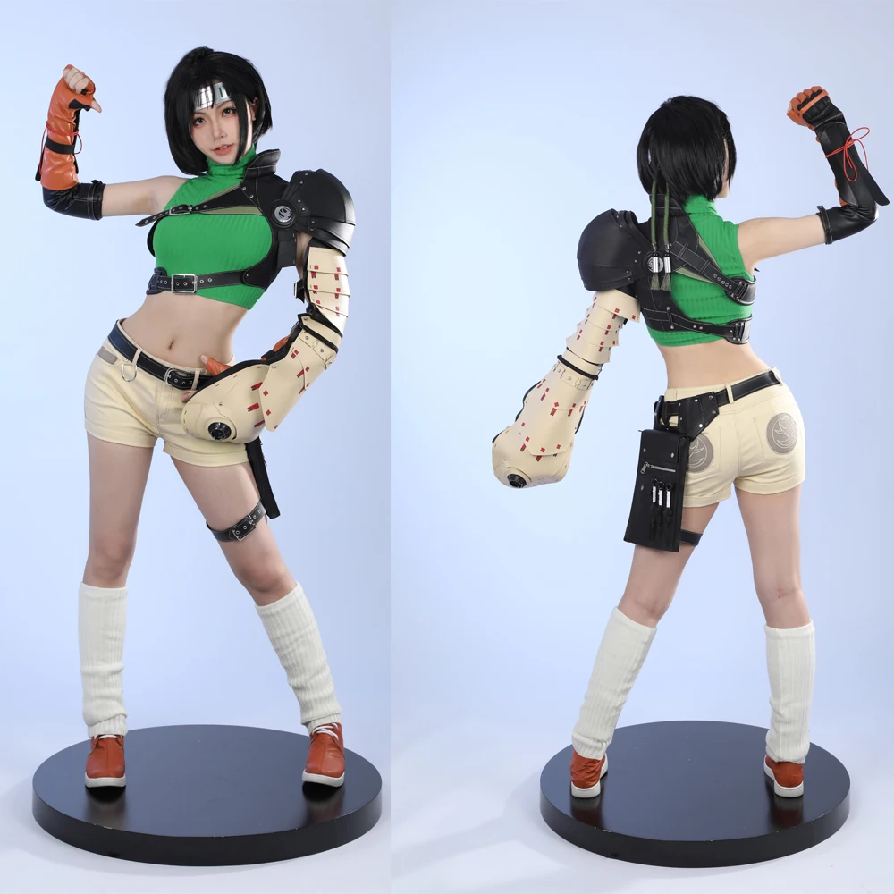 Yuffie Kisaragi Cosplay High Quality Game FF 7 Costume Female Fantasy VII Green Vest Shorts Outfit Individual Items Are Sold