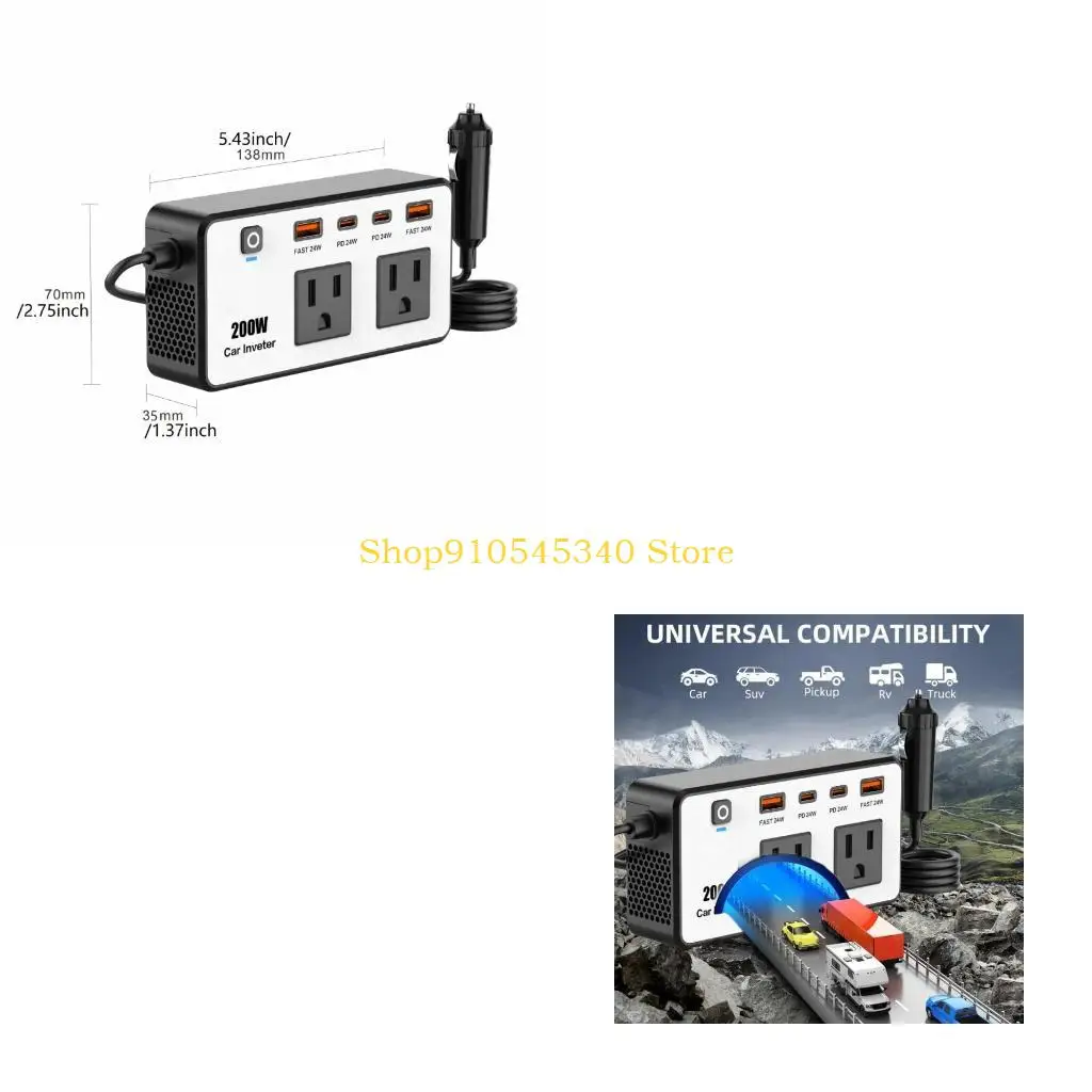 

U2JA 200W Car Inverter DC12V to AC110V with Double USB and Outlets Suitable for Long Drives and Camping Needs Phones Laptops