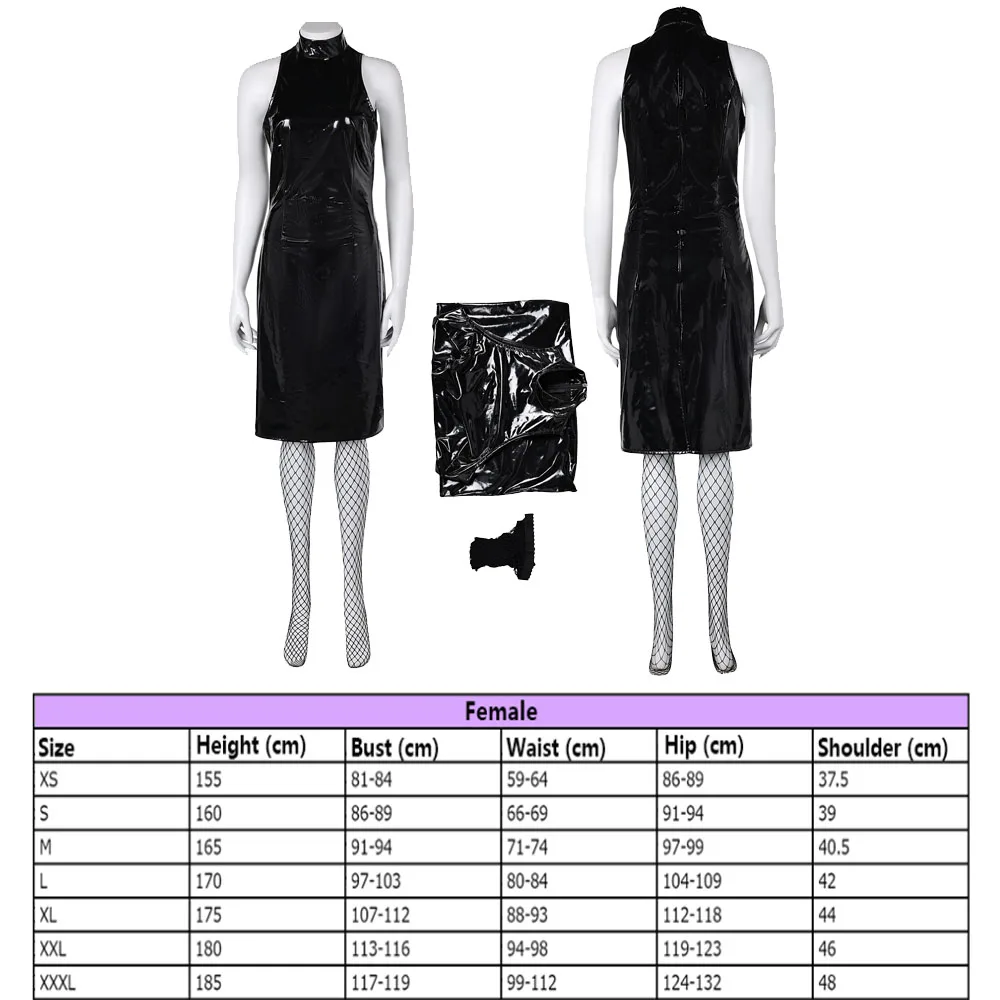 Fantasy Maxine Cosplay Black Dress Coat Halterneck Slim Fit Sexy Leather Skirt Set Adult Women Costume Halloween Party Clothes