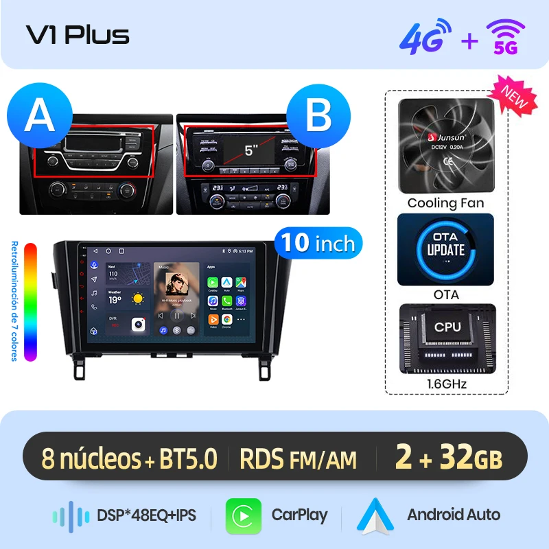 Junsun Radio VozAI voor Qashqai J11 X-Trail3 2013-2017 draadloze CarPlay AndroidAuto autoradio 2DIN met Bluetooth DAB+ GPS RDS