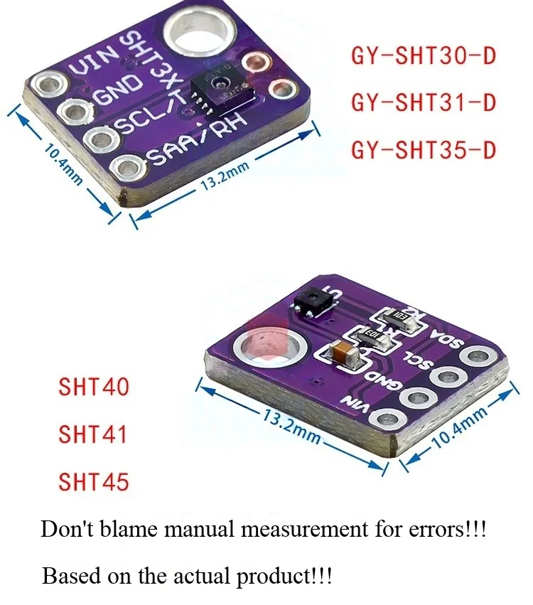 GY-SHT30-D, GY-SHT31, SHT35, SHT40, SHT41, SHT45 Digitale Temperatur- und Feuchtigkeitssensoren – Detail 3