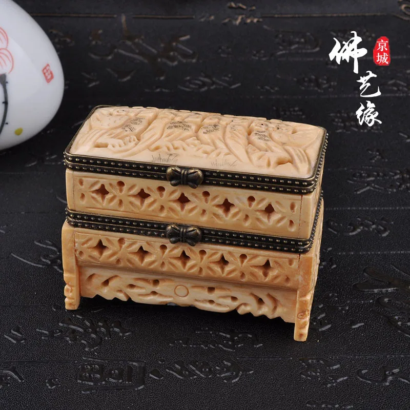 Yak Bone Carved Double Layer Jewelry Box Ornaments Antique Retro Distressed Antique Miscellaneous