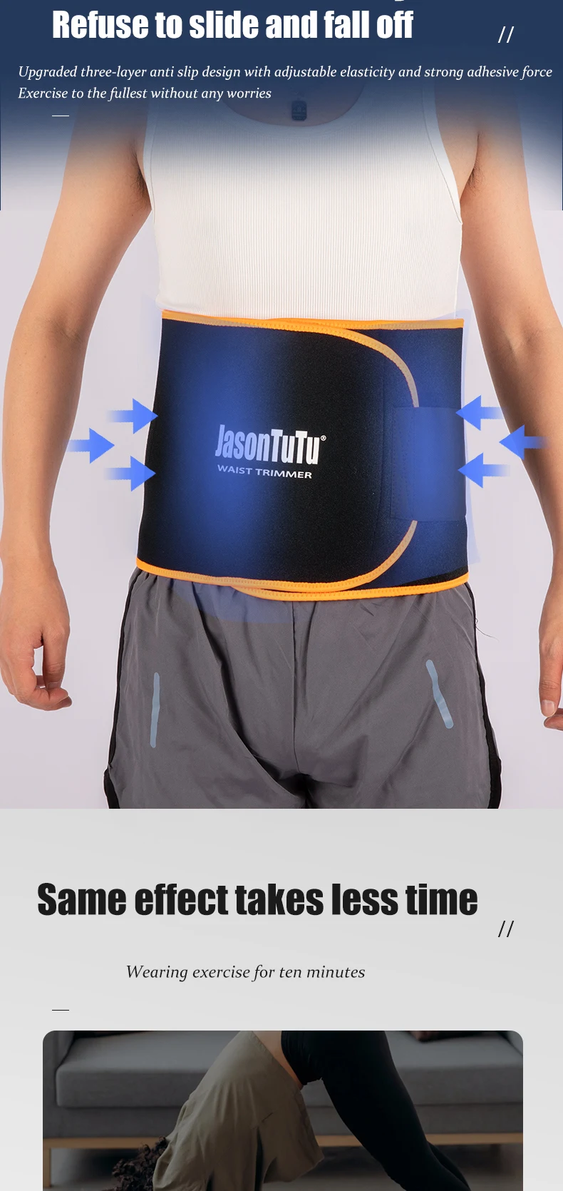 JASONTUTU Taillentrimmergürtel, schmaler Herren-Körperformer, Cincher, Bauchkontrolle, Neopren-Schweißwickel für Bauch und Rücken, Lendenwirbelstütze – Detail 5