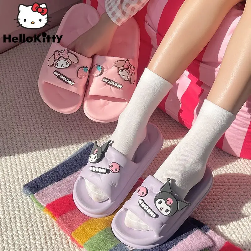 Sanrio Kuromi Melody New Sweet Slippers Y2k Student Cartoon Summer Cute Sandals Women Soft Thick Sole Fashion Casual Shoes