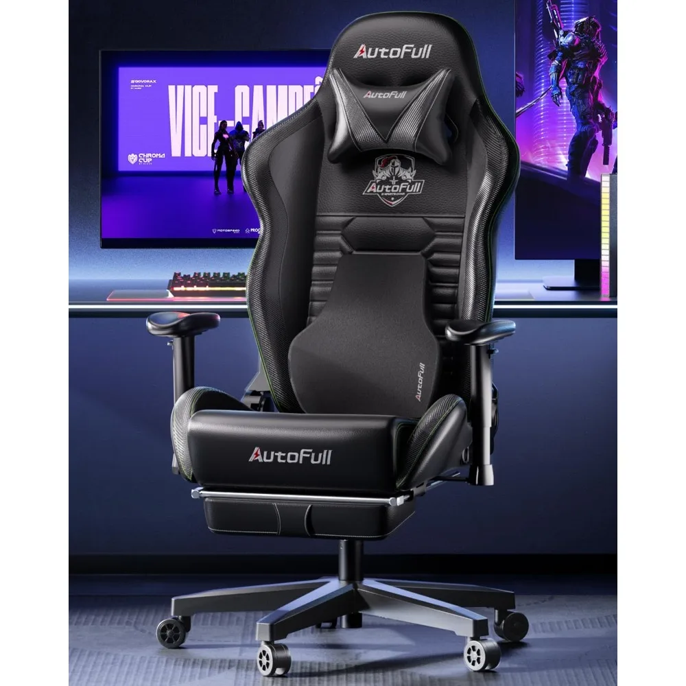 PU Leather Gaming Chair com suporte lombar ergonômico, costas altas, tarefa giratória ajustável, PC, estilo de corrida