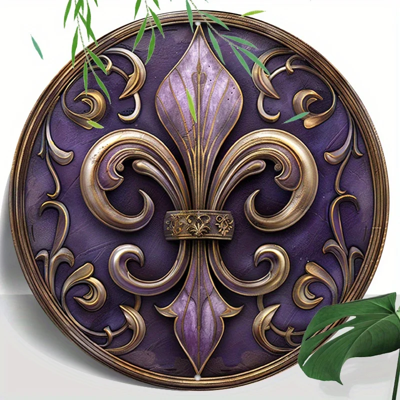 علامة الألومنيوم Fleur De Lis إكليل ، ديكور حائط معدني مطبوع HD مقاوم للماء ، ثقوب مسبقة الحفر للمنزل ، مقهى ، 1! #1