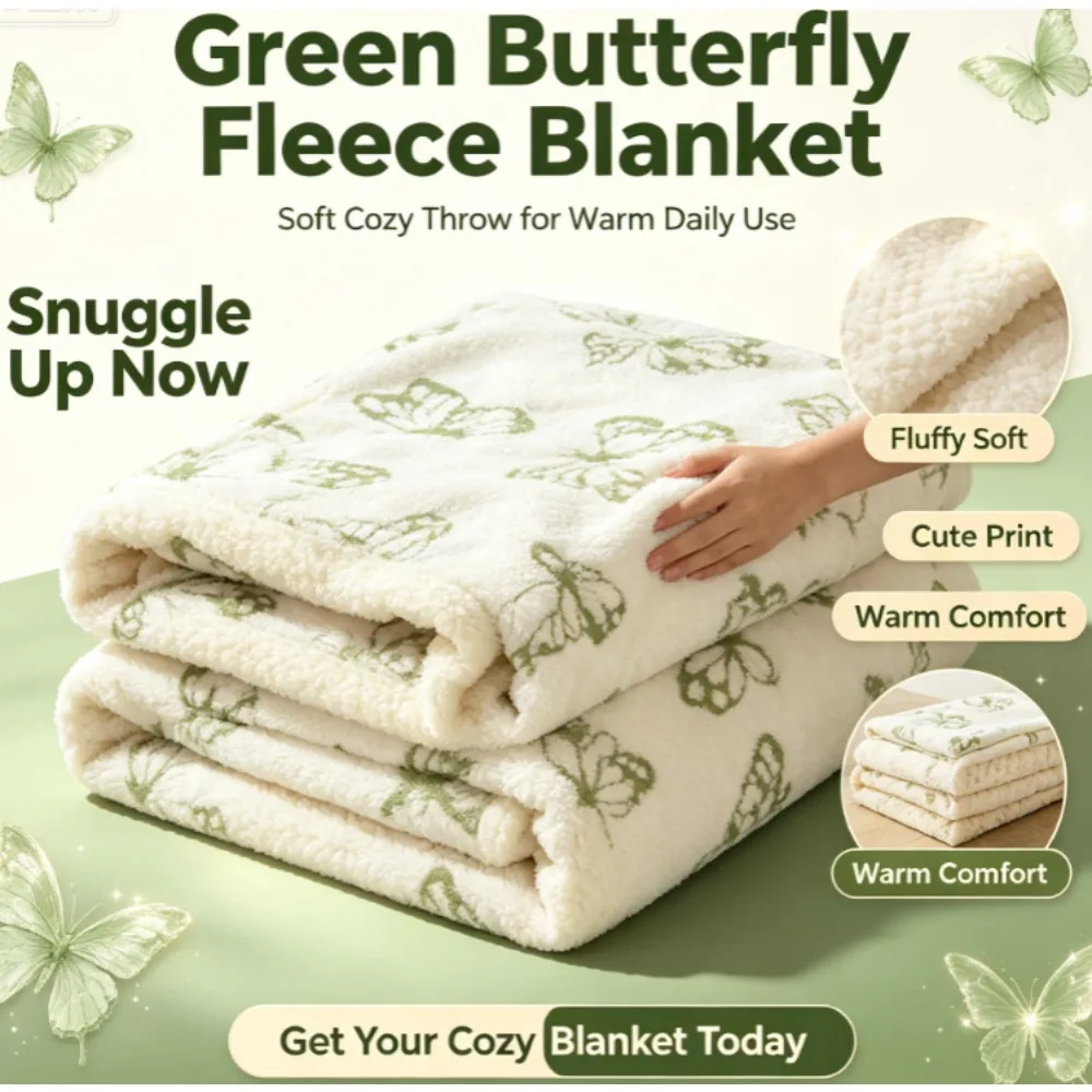 Butterfly Print Wearable Hooded Blanket with Built‑in Gloves Sherpa Lined Warm Cloak Cape for Adult Sofa Office Nap