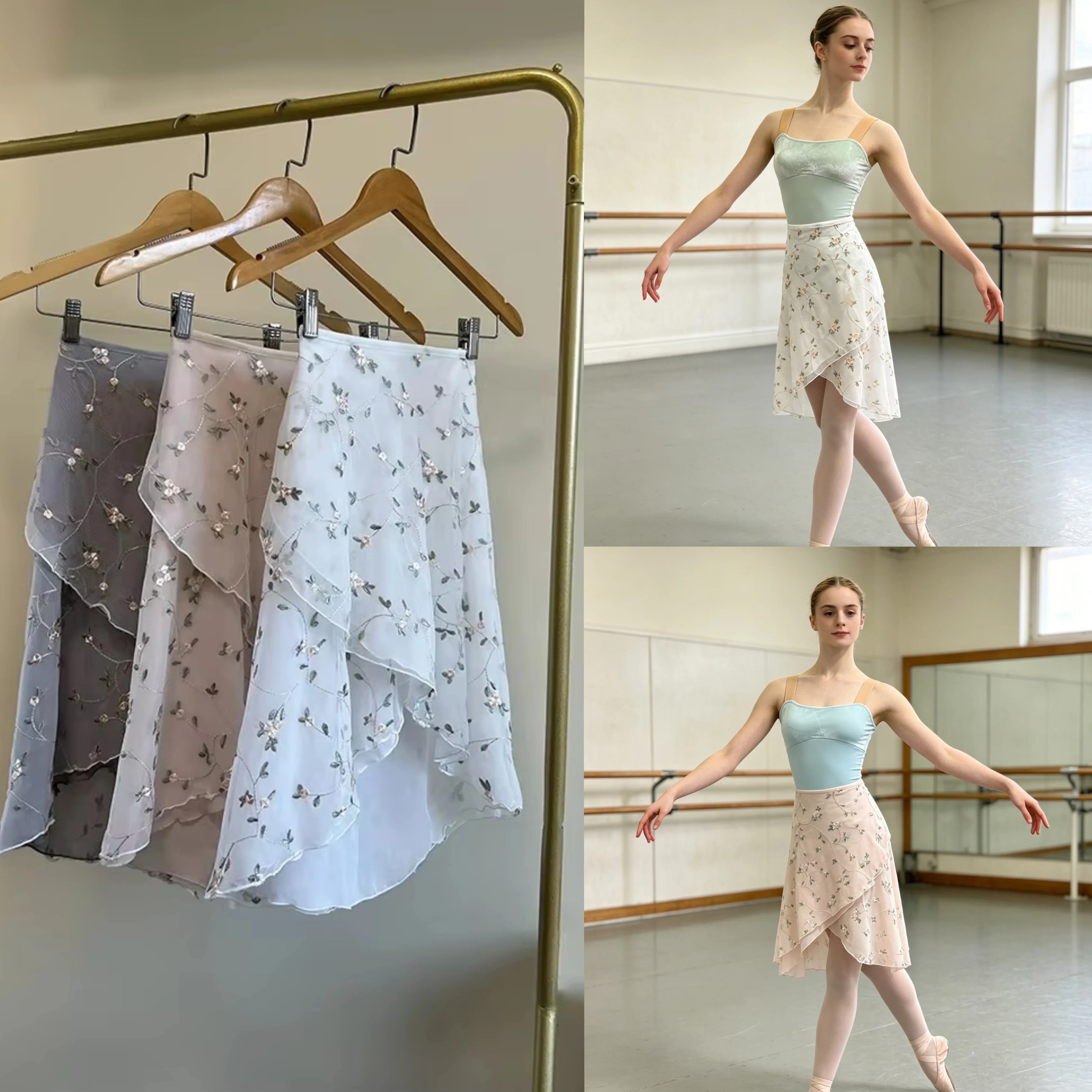 バレエダンススカート女性高品質刺繍ダンスエプロン女の子レオタードドレスエレガントなバレエエクササイズダンススカート