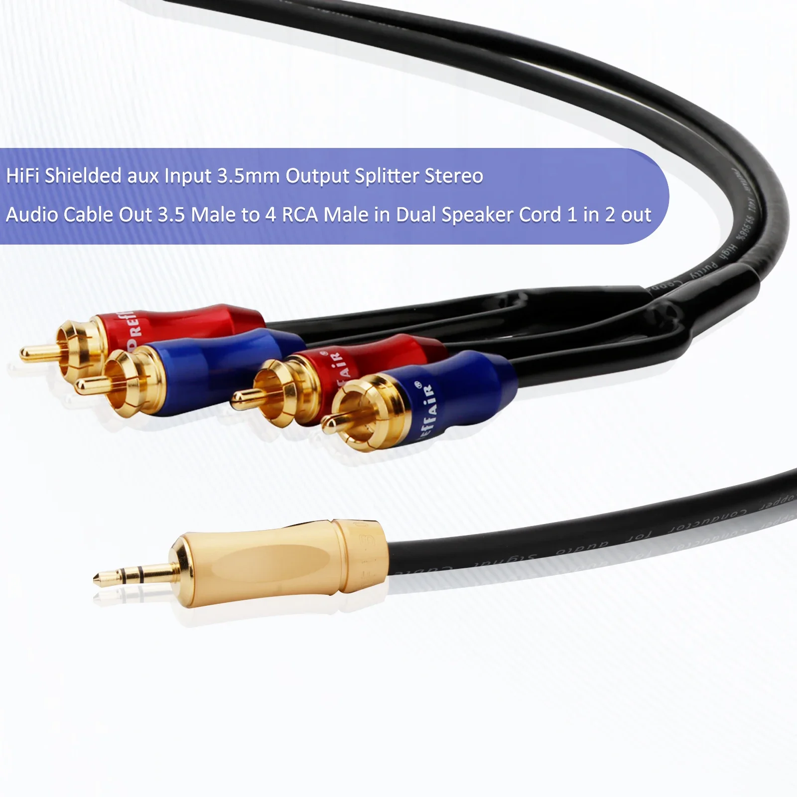 High-Fidelity Audio Cable - 3.5  6.35mm to Dual RCA Male, OFC Copper Conductor, Customizable Length, Durable PVC Jacket