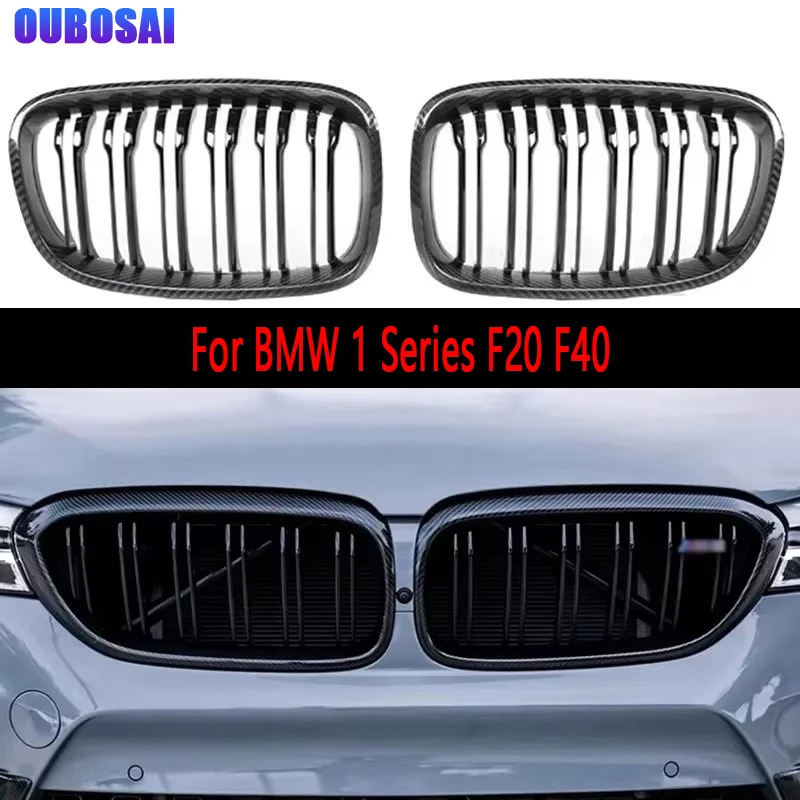

For BMW 1 Series F20 F40 120 M135 2011+ Real Dry Carbon Fiber Car Front Bumper Grill Grille Frame Cover Fit body kit