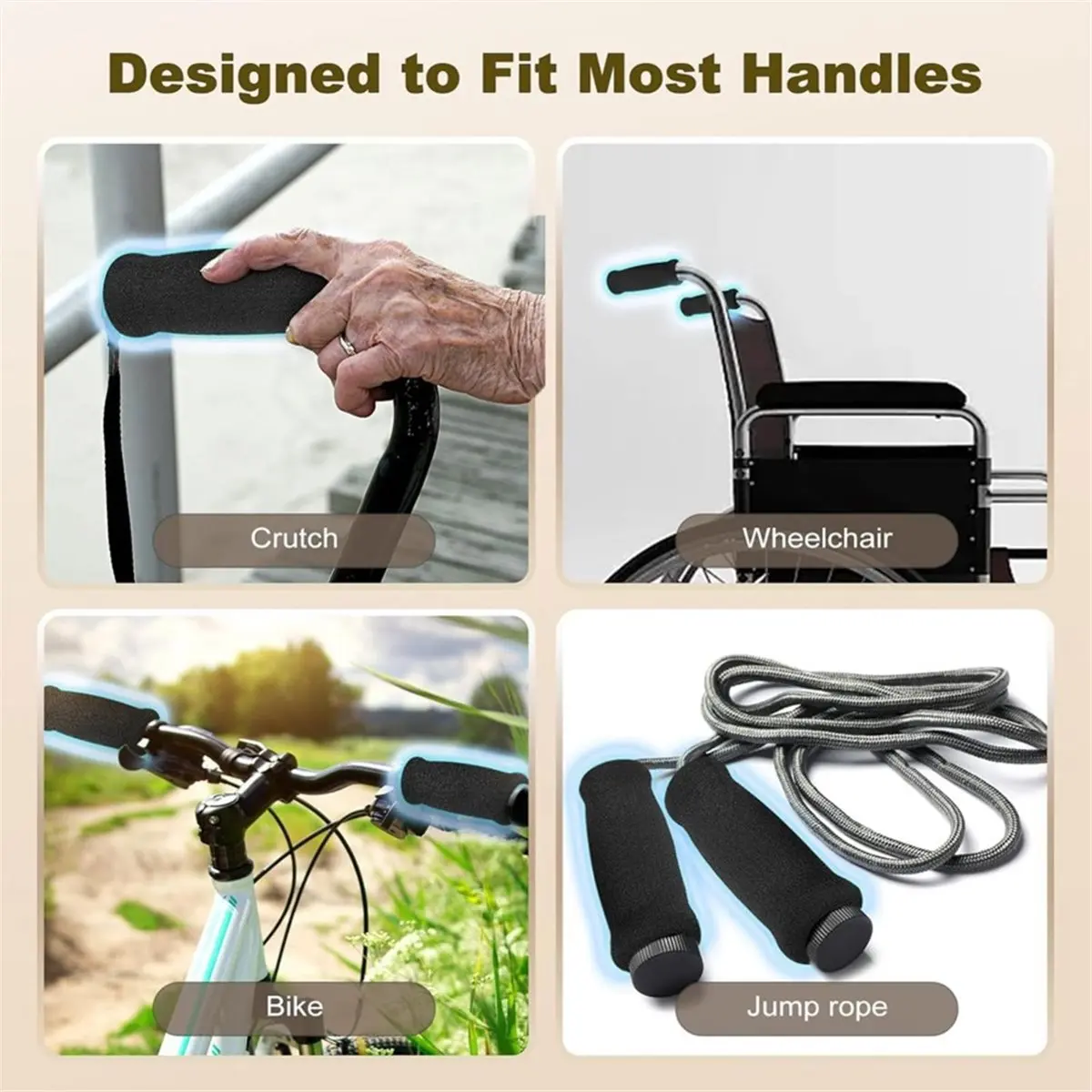 Multi-use Gear 4 PCS Cane Grip, Foam Handle Covers for Walking & Offset Canes, Comfortable Replacement Hand Grips for Seniors