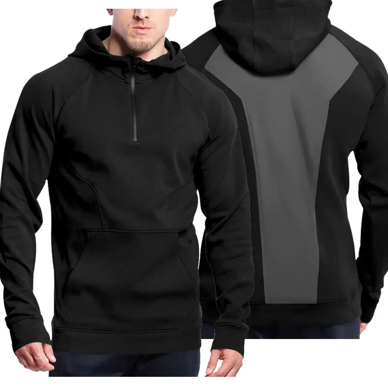 

2024 Autumn And Winter New Men's Hoodie Casual Sports Matching Color Men's Clothing Half Zip Stand Collar Plus Fleece Hoodie