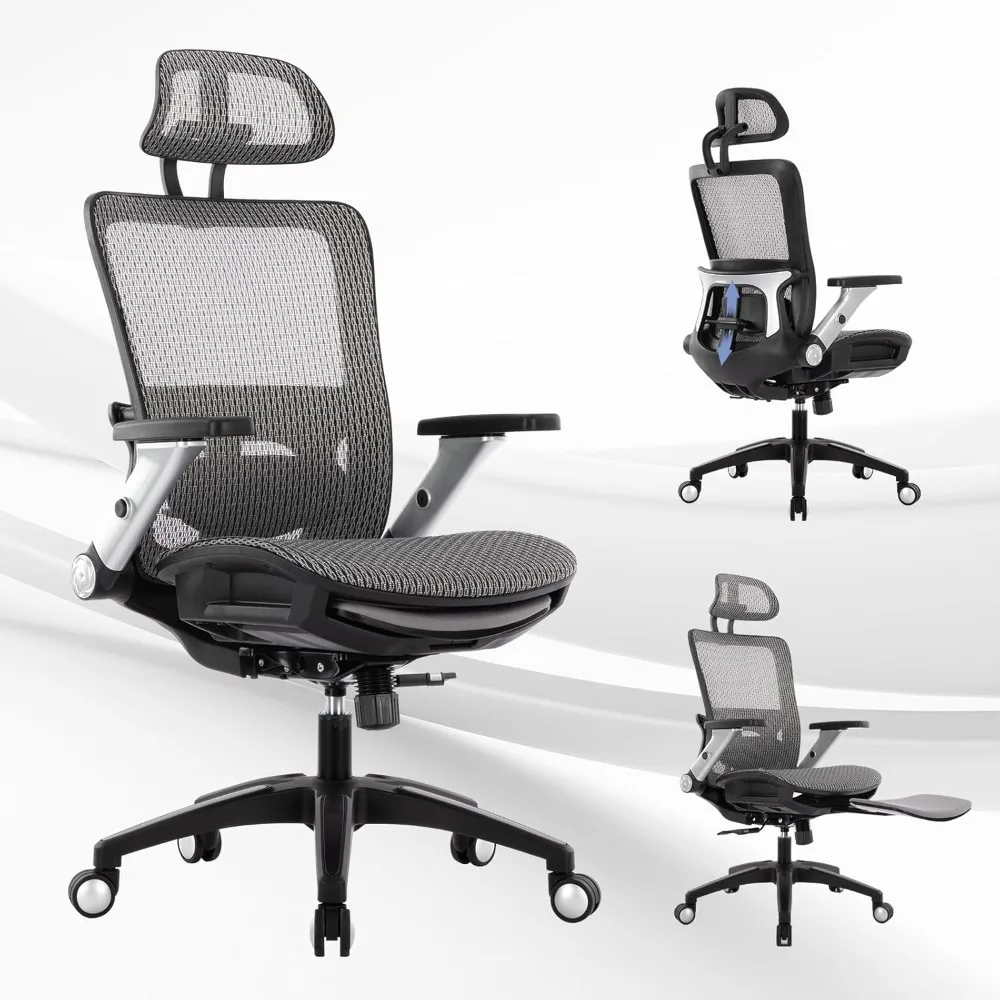Ergonomic Mesh Office Chair with Footrest, Executive High Back Computer Desk Chair with Adjustable Lumbar Support, Headrest and