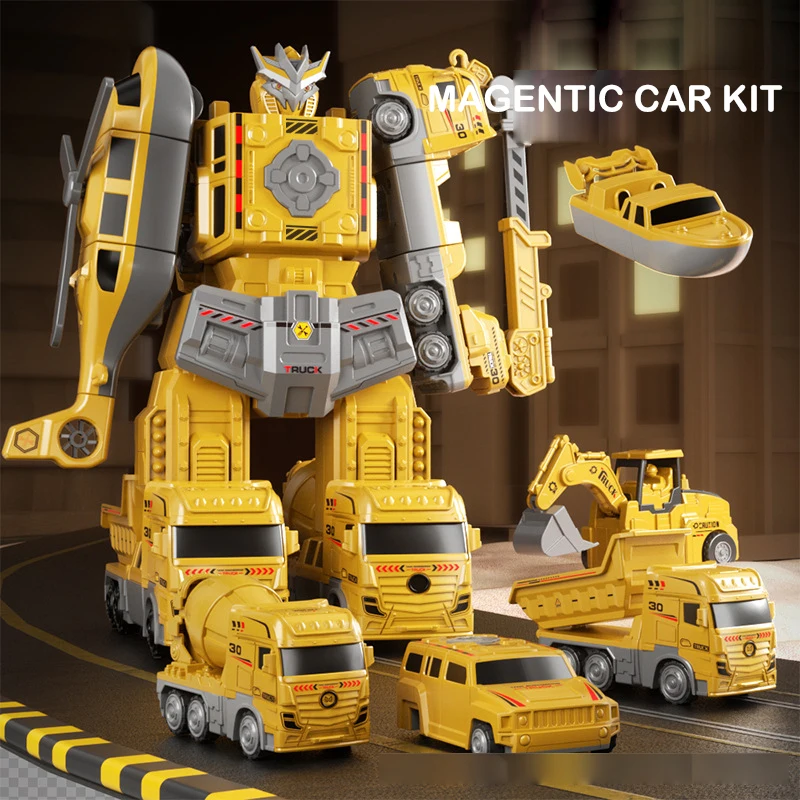 Robot de de deformación magnética, coche de ingeniería, bloques magnéticos para niños pequeños, juguete de actividades, coche Robot transformador de juguete