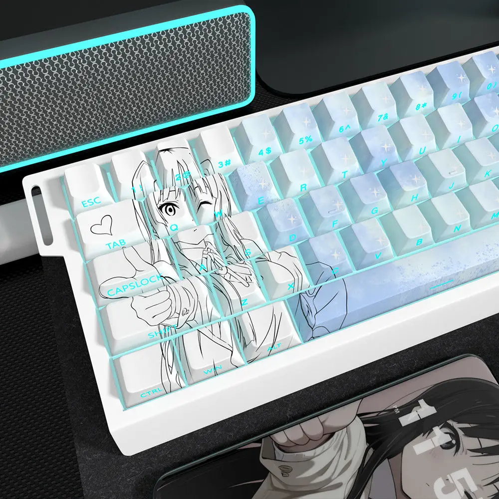 73 Keys Akiyama Mio Translucent Keycaps Anime Side Print Keycaps PBT Dye-Sub Cherry for Mechanical Keyboard Wooting 60 65 68